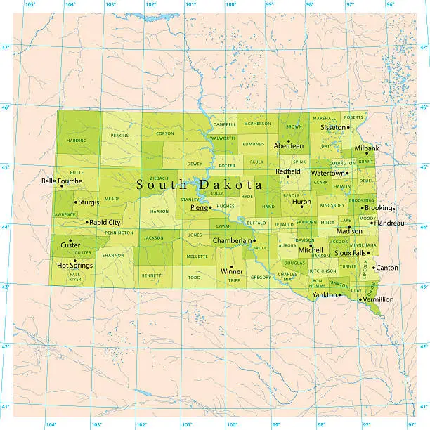 Vector illustration of South Dakota Vector Map
