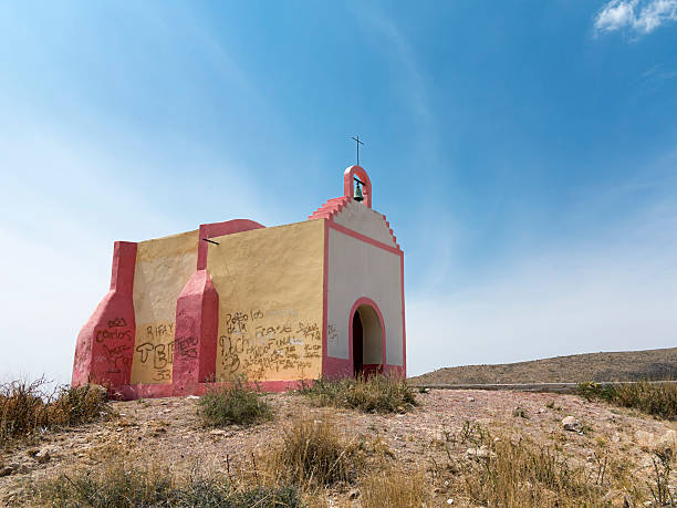 Real de Asientos, Mexico - April 20, 2014: Graffitti on a small historic chapel.