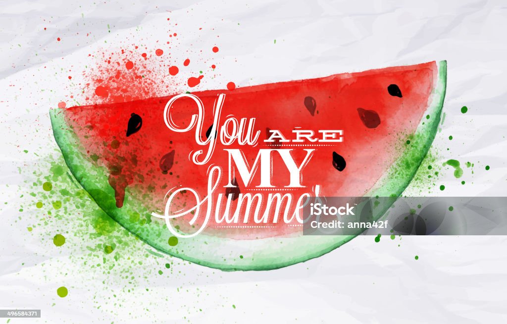 Poster fruit watermelon Poster with red watercolor watermelon lettering you are my summer Dessert - Sweet Food stock vector