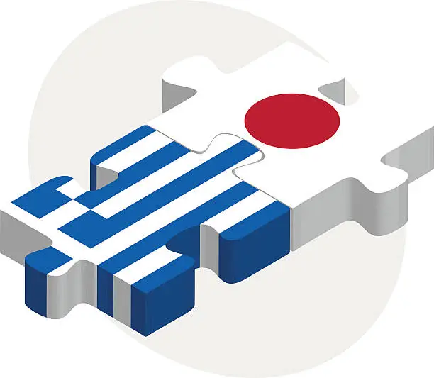 Vector illustration of Greece and Japan Flags in puzzle