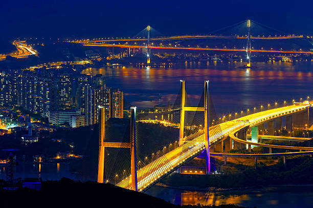 istock tsing ma bridge at night, Hong Kong Landmark 496584813