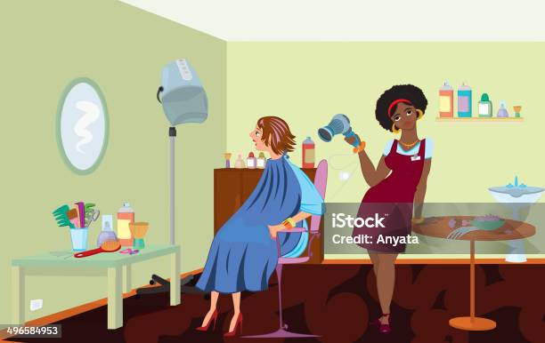 Beauty Salon Professional Is Blow Drying Clients Hair After Dyin Stock Illustration - Download Image Now