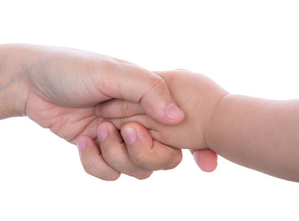 istock Mommy and her child hand isolated on white 496587021