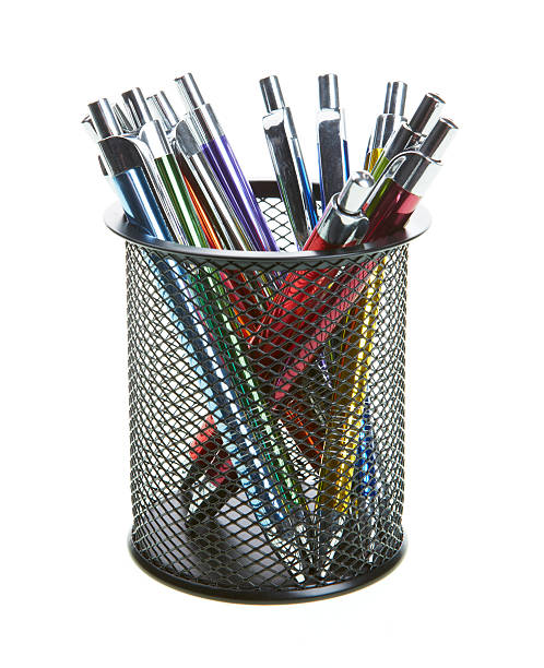 istock Black office pot with ballpoint pens 496587127