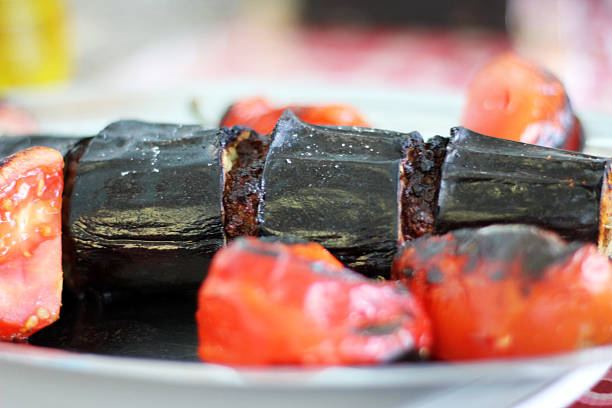 grilled eggplant kebab from Turkish cuisine stock photo