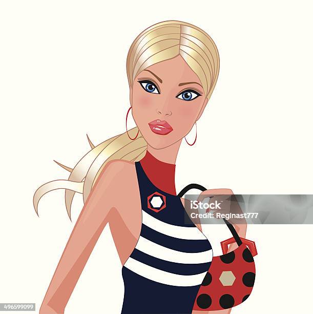 Blonde With A Handbag Stock Illustration - Download Image Now - Boutique, Pink Color, Retro Style