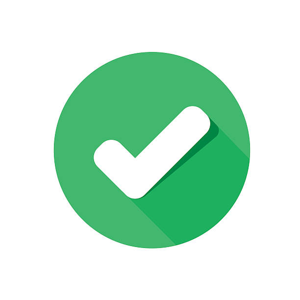 ilustraciones, imágenes clip art, dibujos animados e iconos de stock de icono plana de verificación - approved check mark ok green