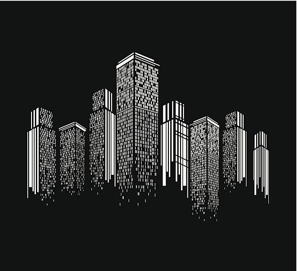 ilustrações de stock, clip art, desenhos animados e ícones de abstrato preto e branco edifício moderno padrão de fundo - skyscraper
