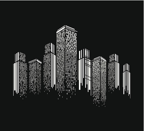 ilustrații de stoc cu abstract alb-negru fundal model de construcție modernă - zgârie nori