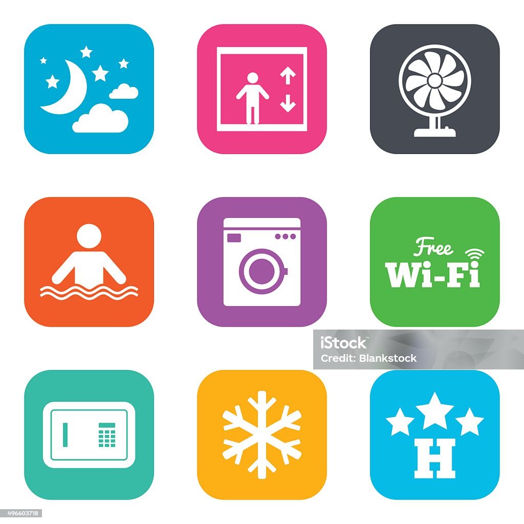 , apartamento de iconos de servicio. internet WI-FI - arte vectorial de 2015 libre de derechos