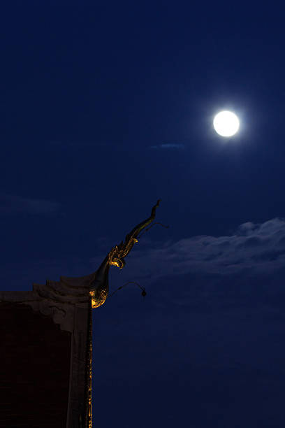 The roof of the temple Wat Chedi Luang Worawihan aligned with the moon, Chiang Mai, Thailand