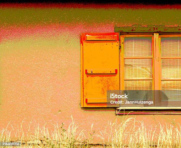 Santa Fe Style Adobestraw Wall Orange Shutters Prairie Grass Stock Photo - Download Image Now