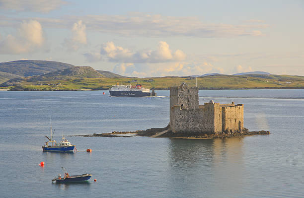 Ferry leaving the Castlebay, Barra, Scotland, Habour stock photo