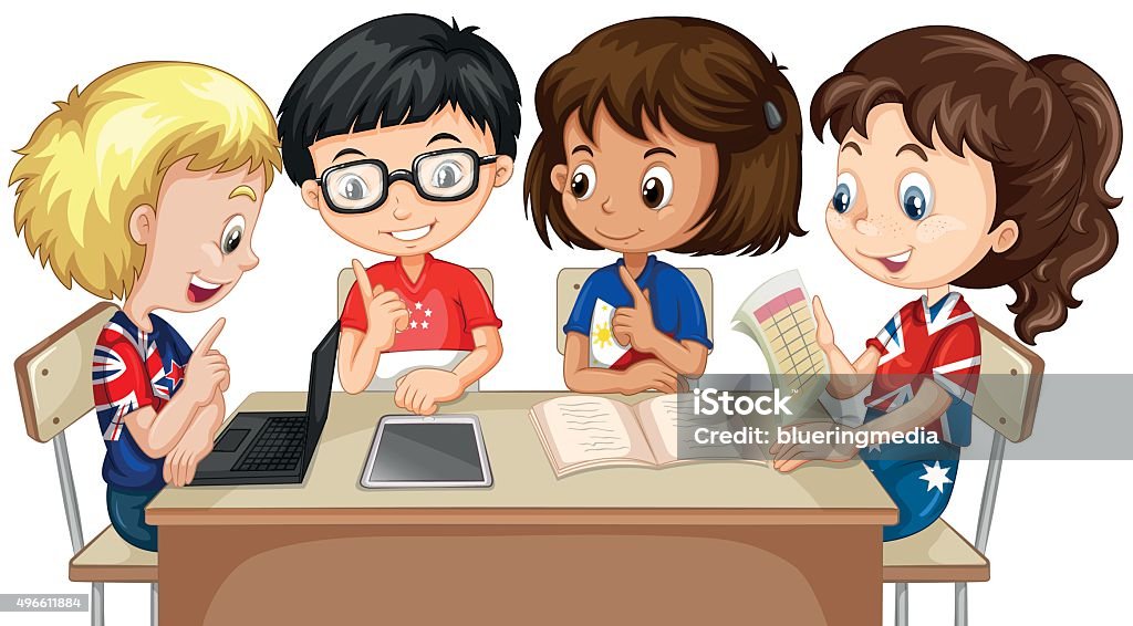 Boys and girls working in group Boys and girls working in group illustration 2015 stock vector