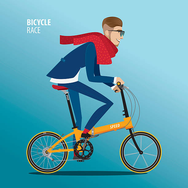 Fashionable man rides on a folding bike Fashionable man in blue suit rides on a detailed high quality folding bike business casual fashion stock illustrations