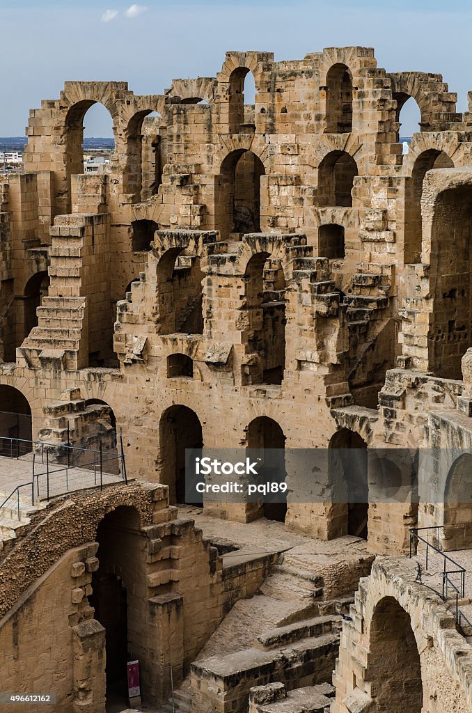 El Jem amphitheater's arches Ruins of the roman amphitheater 2015 Stock Photo