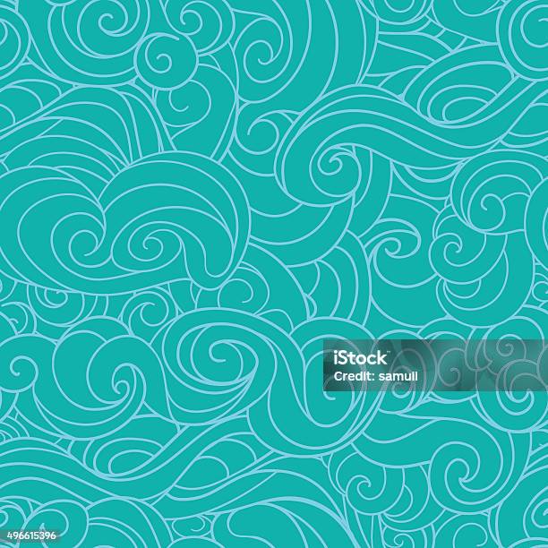 Blue Waving Curls Similar To Winter Frosty Window Or Marine Stock Illustration - Download Image Now
