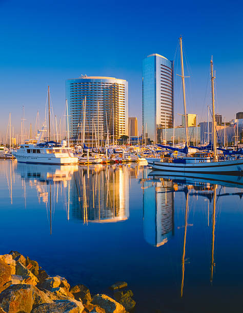 San Diego Skyline, California City Skyline Of San Diego With Marina, California marina california stock pictures, royalty-free photos & images