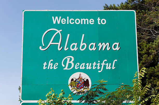 Welcome to Alabama A welcome sign at the Alabama state line. alabama us state stock pictures, royalty-free photos & images