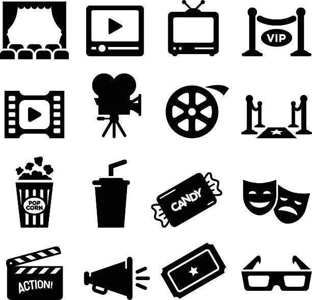 ilustraciones, imágenes clip art, dibujos animados e iconos de stock de iconos de películas de la serie black - teatro