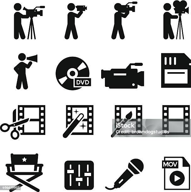 Film Production Icons Black Series Stock Illustration - Download Image Now - Icon Symbol, Movie Theater, Camera Operator