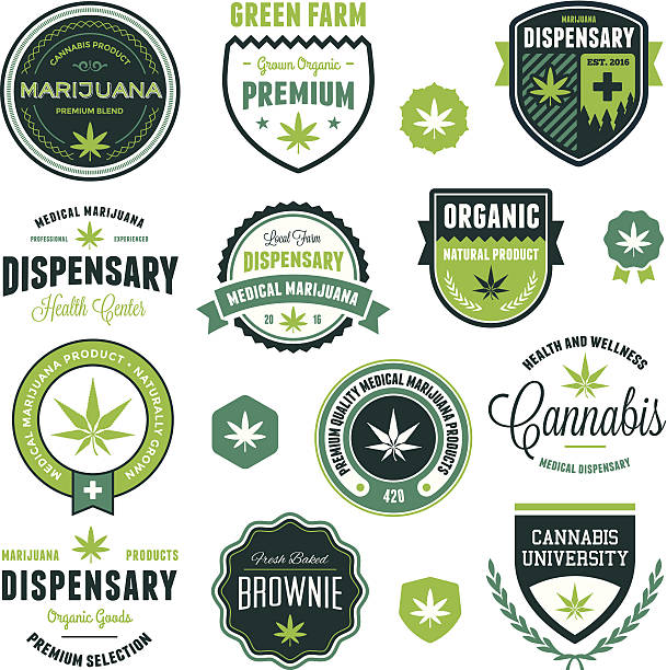 Marijuana product labels vector art illustration