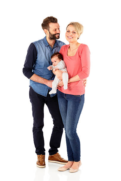 istock Beautiful young family on white 496622293