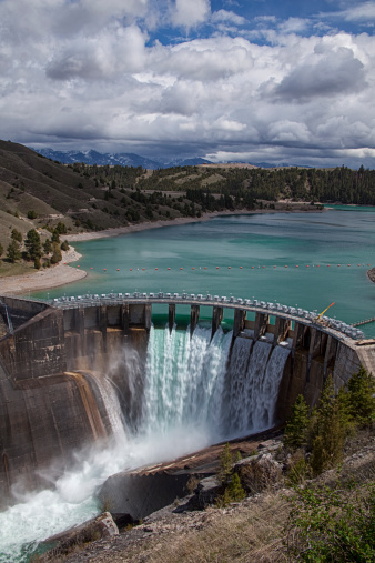 Kerr Dam on the Flathead River near Polson, MT. Old hydroelectric dam built in the 1930's.