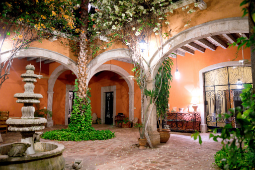 Ornate Spanish open air Courtyard in Mexico
