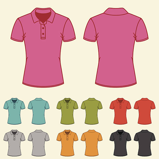 세트마다 템플릿 채색기법 폴로 셔츠 여성의. - shirt polo shirt red collar stock illustrations