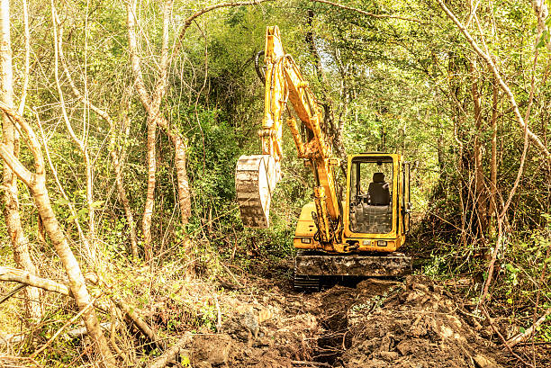 istock Excavator tractor digging a canal for the water 496626570