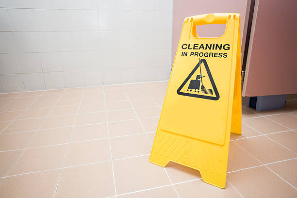 istock cleaning progress caution sign in toilet 496629956