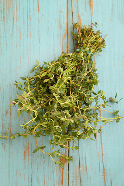 istock bundle of thyme on an old wooden background 496636368