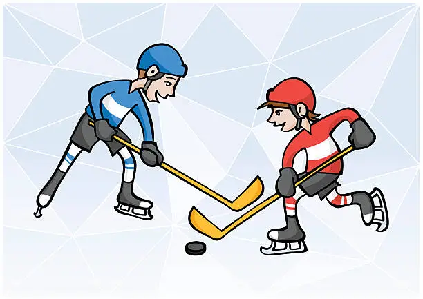 Vector illustration of Two Boys Playng Ice Hockey