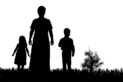 Vector silhouette of family on a white background.