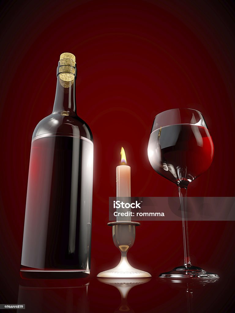 wine Burning candles, bottle of wine and a glass of wine Backgrounds Stock Photo