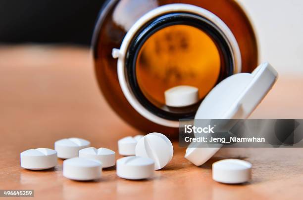 Pills And Bottle Stock Photo - Download Image Now - Addiction, Alternative Therapy, Backgrounds