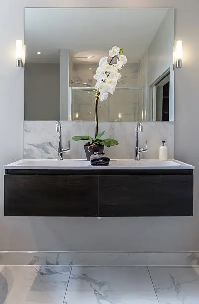 Photo of Bathroom Interior with wash-stand and mirror