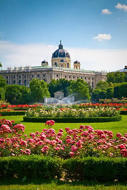 flowers and lawn in Volksgarten - a public park in the Innere Stadt Vienna, Austria