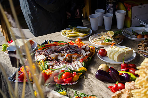 istock tray with meat vegetable sausage slices on table 496648121