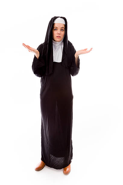 istock Young nun don't know what to do isolated white background 496648451