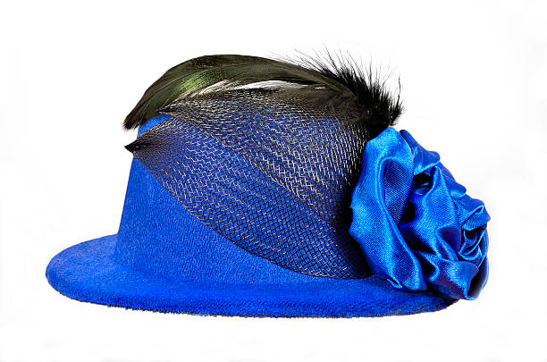 istock Vintage blue lady's hat with black feathers and textiles decorated 496648671