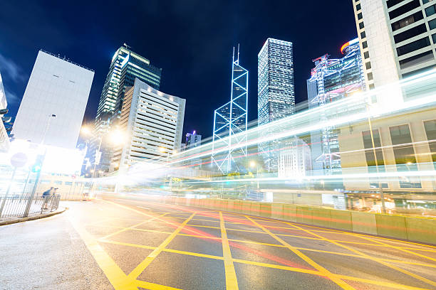 istock Hong Kong night view with car light 496649059