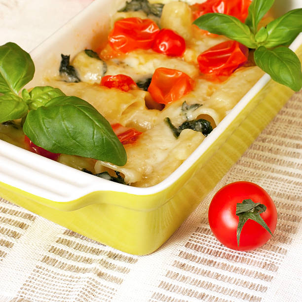 Pasta casserole in ceramic dish