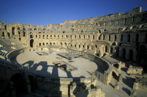 The amphitheatre of El Djem in the east of Tunisia in North Africa.