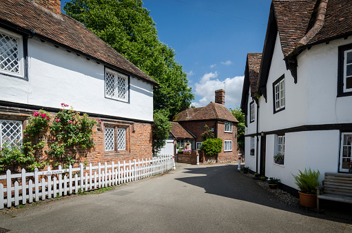 Ancient village street with pretty cottages, Chilham, Kent, UK