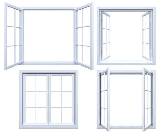 3D render of isolated window white open frames