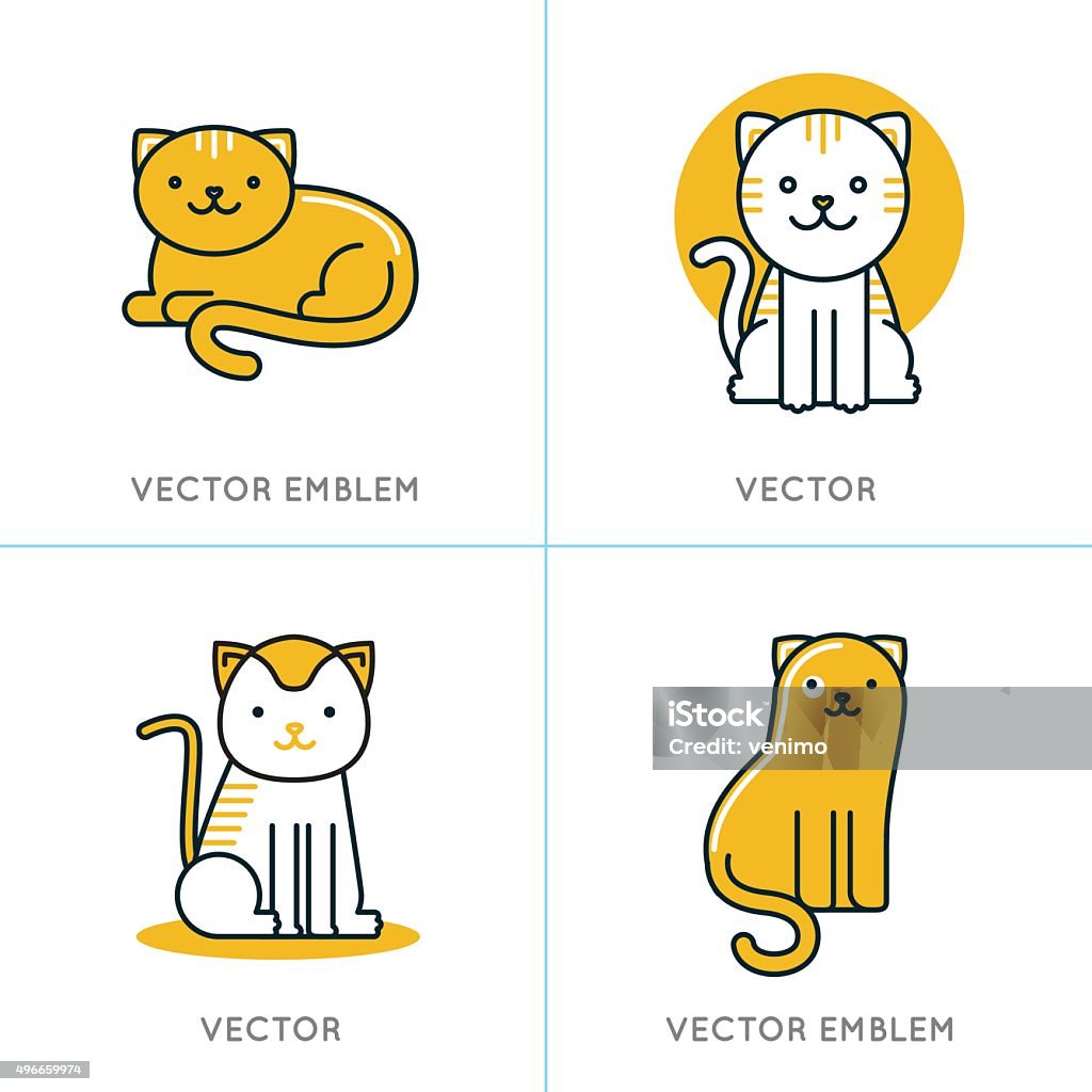 Vector set of icons and illustrations in trendy linear style Vector set of icons and illustrations in trendy linear style - smiling and friendly cats - logo design templates for pet shops, stores or shelters Domestic Cat stock vector