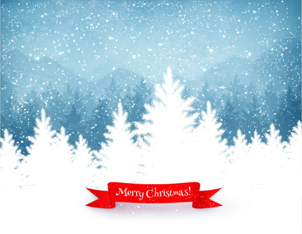 ilustraciones, imágenes clip art, dibujos animados e iconos de stock de árboles de navidad con caída de nieve - christmas christmas tree snowing blue