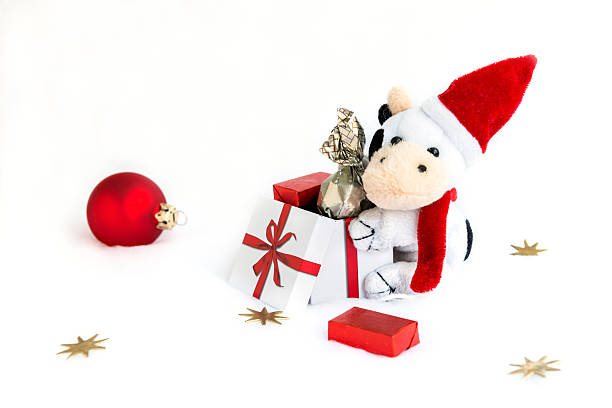 istock Christmas card with caw and gift box. 496664976